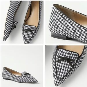 Ann Taylor Women’s Houndstooth Black & Bow Pointy Loafer Flats SZ 6.5